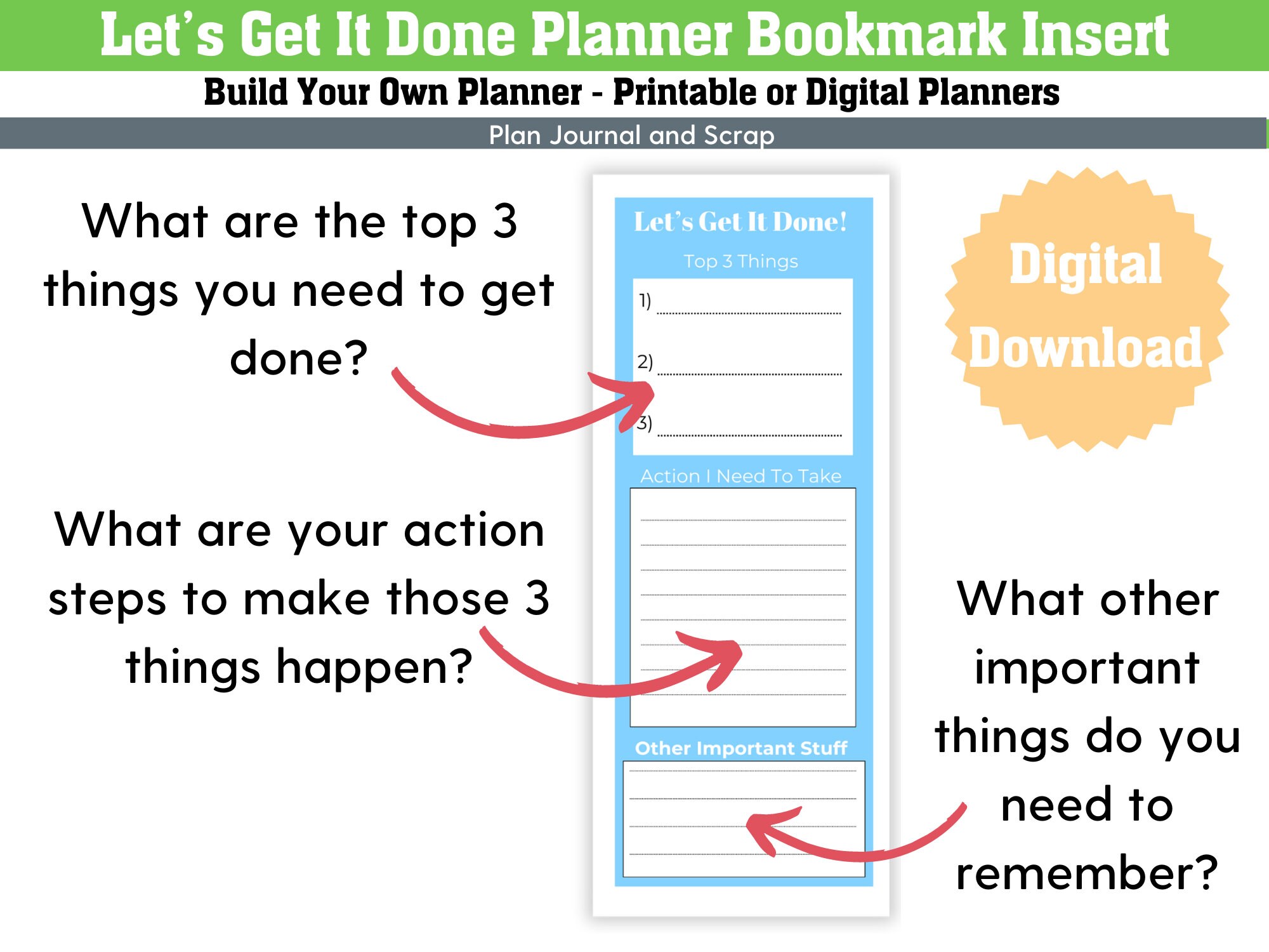 Get It Done Planner Bookmark Inserts: Digital Download - Etsy