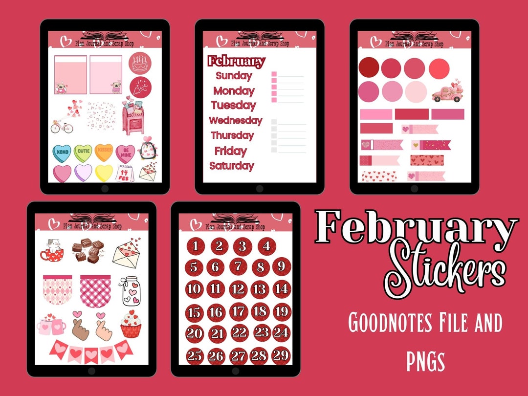 February Text Stickers February Planner Stickers | Valentine's Day Goodnotes Stickers (PNG) - Etsy