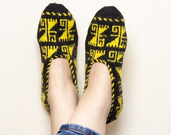 Knitted Slipper Socks: Turkish Boho Ethnic House Shoes (Size 36eu-37.5eu)
