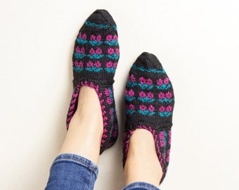 Slippers Women, Wool Booties for Women, Booties Shoe, Knitted Slippers, House Slippers, Turkish Slippers. Size: 6US-7.5US. 23 cm - 9 Inch