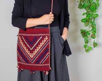 Bolso bandolera Kilim tejido a mano: bolso étnico de lana