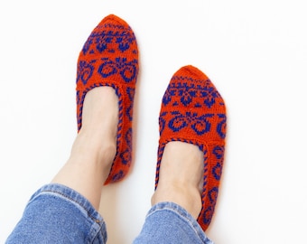 Ethnic Boho Slippers, Pure Wool Slipper Socks, Women Slipper Booties, Turkish Home Slippers, Gift for Mom Size: 36eu-38eu 23.5cm -9Inch