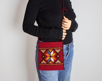 Bolso bandolera de lana tejido a mano para teléfono: correa ajustable, diseño anatoliano