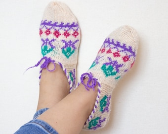 Handmade Wool Slipper Socks, Turkish booties, Knit House Slippers, Women Slippers, Warm Slippers. Size: 36eu-38eu. 22 cm - 8.5 Inch