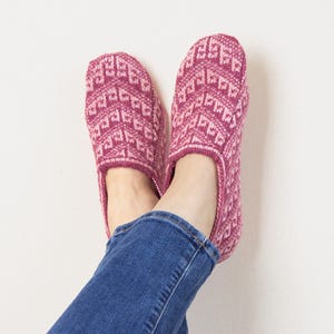 Pink Wool Slipper Socks: Warm Indoor Booties (Size 6-7.5 US)