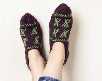 Handmade Wool Slipper Socks: Knitted Home Slippers with Ethnic Design