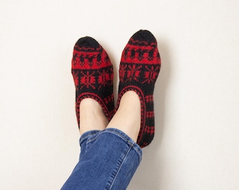 Hand-Knit Wool Slipper Socks, Women's Indoor Clogs (Size: 3.5UK-5.5UK)