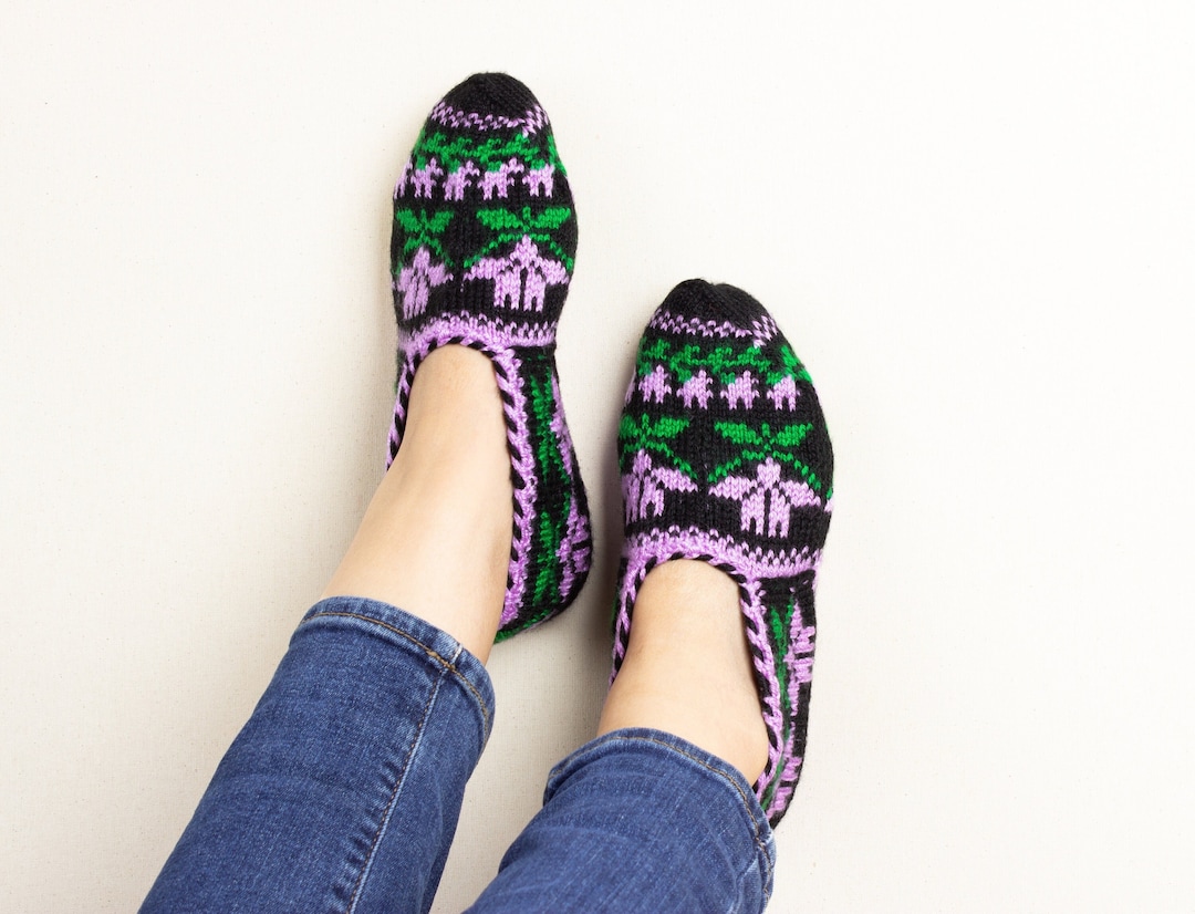 Floral Print Slipper Socks: Turkish Style Indoor Booties (size 3.5uk ...
