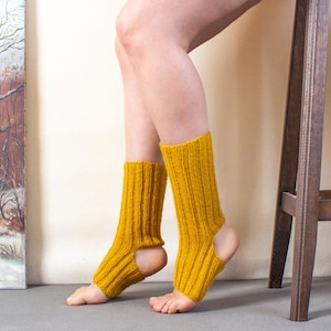 Hand Knit Mustard Wool Leg Warmers: Yoga Socks