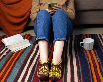Hand Knit Slipper Booties: Cozy Adult Socks (Size 6US-7.5US)
