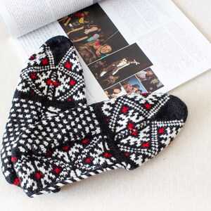 Women's SLIPPER SOCKS At home on a warm winter day. Hand-knitted from wool mixed yarn. Anatolian motif. Size: 35eu-37.5eu. 22cm 8.5 Inch image 4