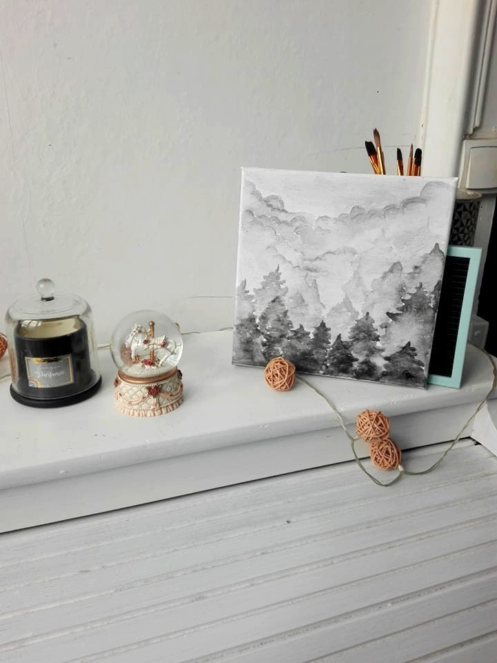 Toile 20x20 Fôret de Sapins Noir et Blanc