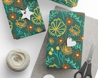 Vibrant Floral Wrapping Paper, Eco-Friendly Gift Wrap, Birthday Gift Wrap, Holiday Wrap, Boho Chic Decoration