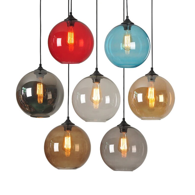 Glass Ball Pendant Lights Fixtures Nordic Modern Hanging Color Etsy