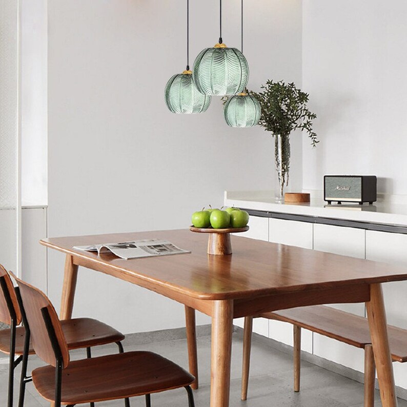 Green Glass Ball Pendant Lights Fixtures Nordic Modern Hanging Etsy