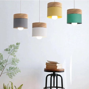 Modern Pendant Lamp Iron and wood decoration Nordic Hanging  Living Bedroom Study Bar Dining Room Colorful Macaron ,Chandelier Bar Lamps