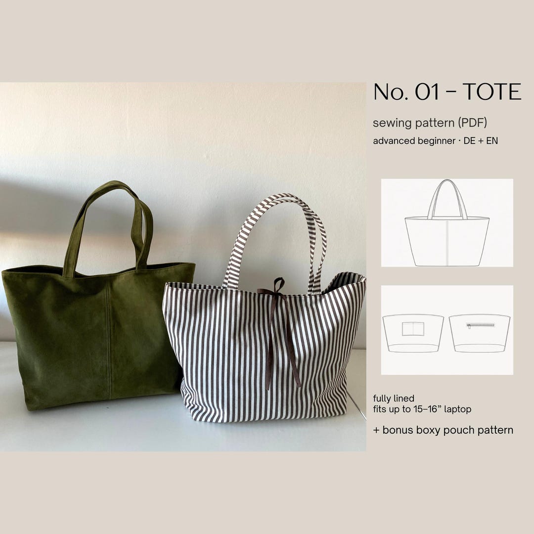 Tote Bag Sewing Pattern PDF | Beginner Bag Sewing Pattern | Lined Tote ...