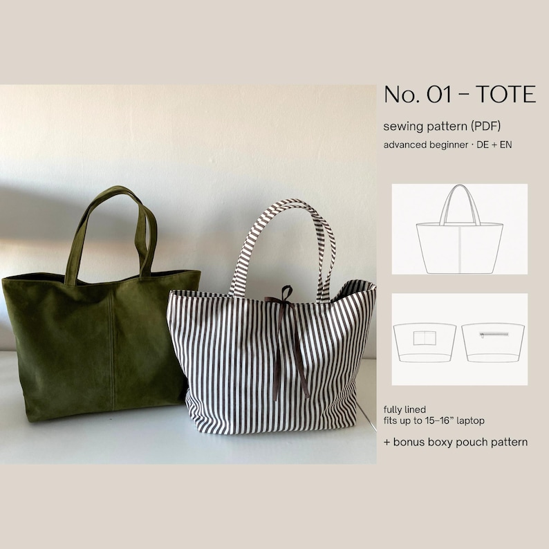 Tote Bag Sewing Pattern PDF | Beginner Bag Sewing Pattern | Lined Tote ...