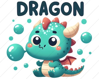 Kawaii Dragon Clipart | Fantasy PNG Illustration (Digital Download