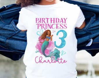 Custom Black Little Mermaid Birthday Princess Shirt, Personalized Black Ariel Shirt, Custom Name Shirt, Ariel Princess Tee Tee Gift Ideas