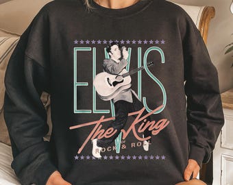 Official Vintage Design King Of Rock Shirt Elvis Presley T-Shirts Family Holiday Party Tees Friends Funny Gift For Fan