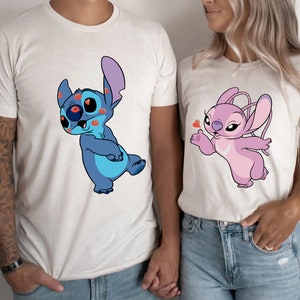 Custom Stitch and Angel Kisses Heart Shirts, Lilo & Stitch T-shirt, Couple Matching Shirts, Disney Couple Tees