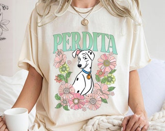 Perdita Dog Floral Retro Shirt, 101 Dalmatians T-Shirt, Disney Dog Tee, Family Vacation, Disneyland Trip Gift For Dog Lover