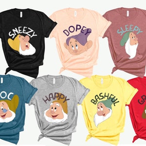 Custom The Seven Dwarfs Face Shirts, Grumpy Happy Bashful Doc Sneezy Sleepy Dopey T-shirts, Disney Group Matching Tees