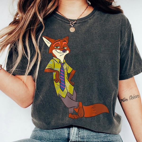 Cool Fox Nick Wilde Leaning Shirt, Zootopia T-shirt,  Nick Wilde Shirt, Animal Kingdom, Family Matching Tee Gift Ideas For Men Women