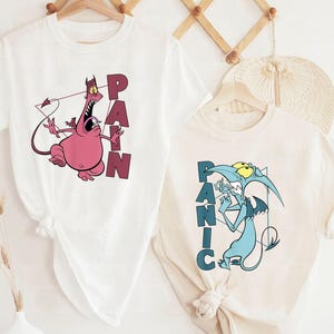 Custom Panic and Pain Geometric Name Portrait Shirts, Retro Hercules Shirts, Double Trouble T-Shirts, Couple Matching Tees