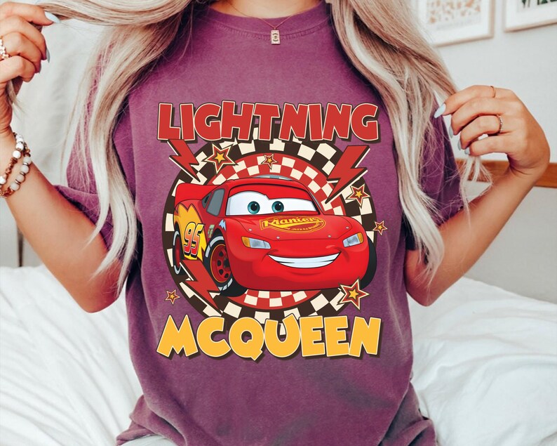 Vintage Lightning McQueen Checkered Shirt, Disney Pixar Cars Shirt, Retro McQueen Graphic Tee, Disney Family Vacation Trip 2026 image 6