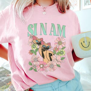 Retro Si & Am Cat Floral Shirt, Lady and the Tramp T-Shirt, Siamese Cat, Disney Cats, Villain Cat, Disneyland Trip Gift For Cat Lover image 5