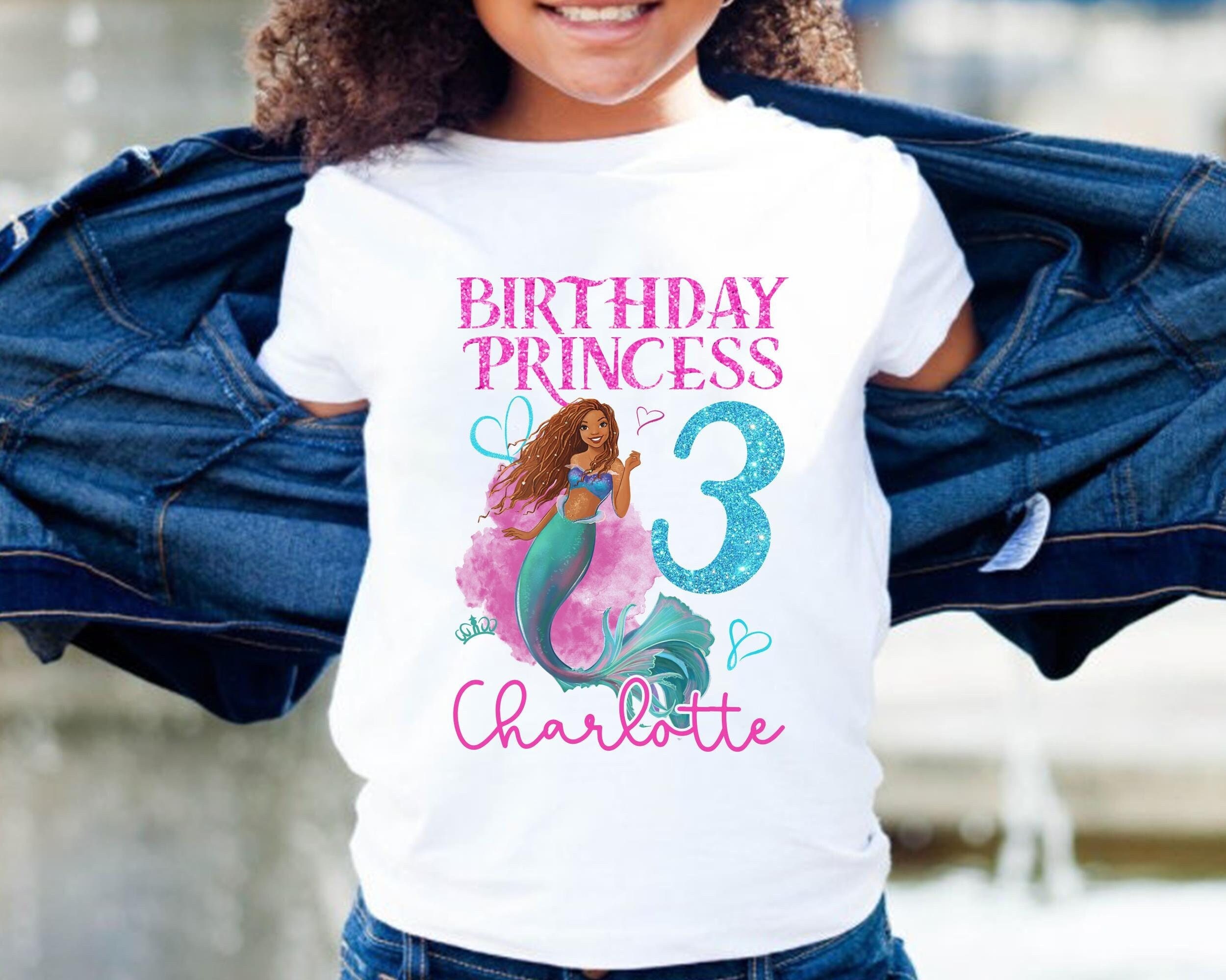 Custom Black Little Mermaid Birthday Princess Shirt, Personalized Black  Ariel Shirt, Custom Name Shirt, Ariel Princess Tee Tee Gift Ideas 