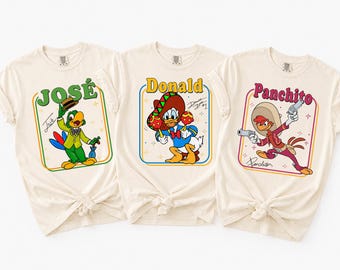 Retro The Three Caballeros Shirt, Donald Jose Panchito T-shirts, Family Matching Shirt, Group Matching Trip Tees