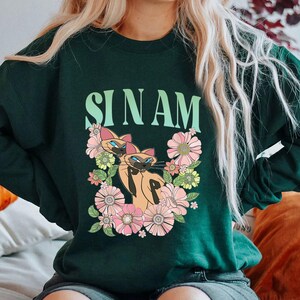 Retro Si & Am Cat Floral Shirt, Lady and the Tramp T-Shirt, Siamese Cat, Disney Cats, Villain Cat, Disneyland Trip Gift For Cat Lover image 4