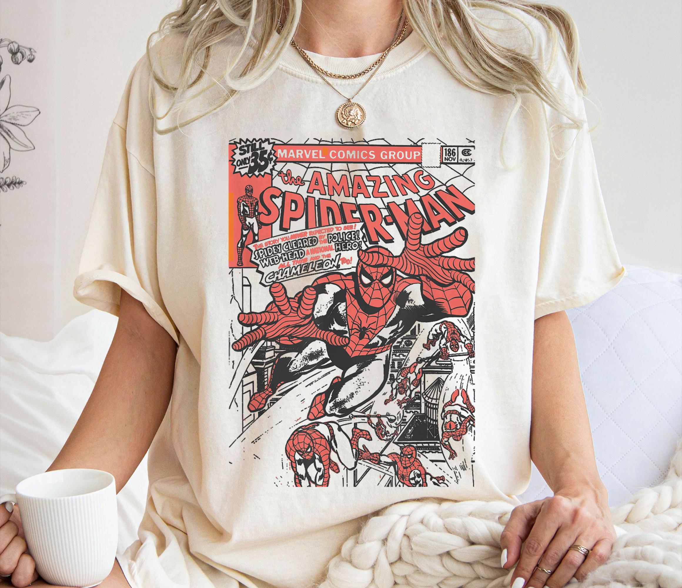 Maglietta Marvel Woman Classic Spider-Man - Maniche Arrotolate - 100% Cotone Organico - Nero, Taglia L Donna - 2