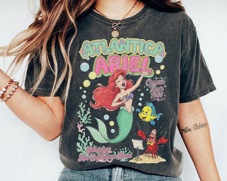 Vintage Atlantica Ariel Ocean Tour 1991 Shirt, Ariel and Sebastian T-shirt, The Little Mermaid Tee, Ariel Mermaid Shirt, Disney Ariel Shirt image 3