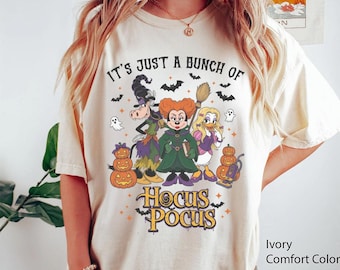 Retro It's Just A Bunch Of Hocus Pocus Minnie Daisy Clarabelle Shirt, Sanderson Sisters Witch Halloween T-Shirt, Disney Hocus Pocus Tee