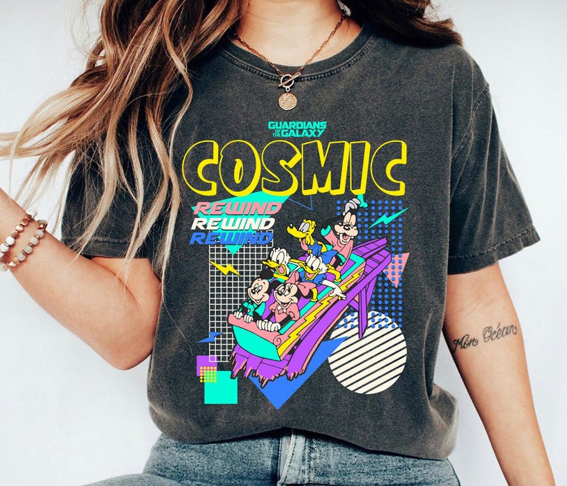 Mickey and Friends Shirt, Guardians of the Galaxy Cosmic Rewind T-shirt, Epcot Vintage 80's Style Tee, Disney Vacation, Disneyland Trip image 1
