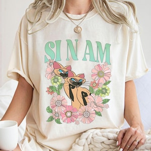 Retro Si & Am Cat Floral Shirt, Lady and the Tramp T-Shirt, Siamese Cat, Disney Cats, Villain Cat, Disneyland Trip Gift For Cat Lover image 1