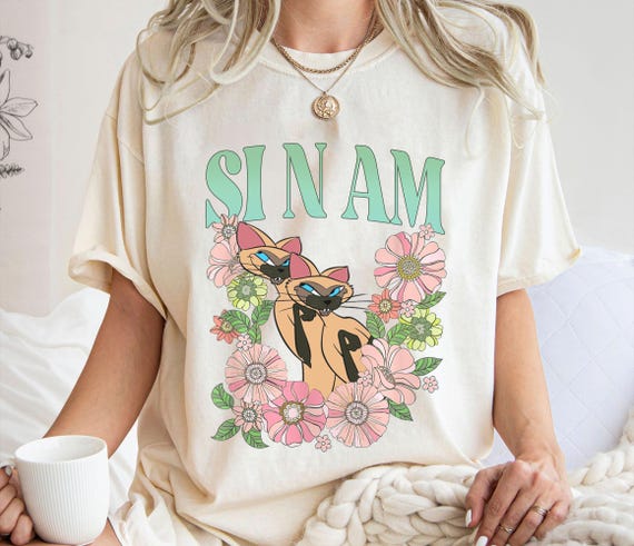 Retro Si & Am Cat Floral Shirt, Lady and the Tramp T-Shirt, Siamese Cat, Disney Cats, Villain Cat, Disneyland Trip Gift For Cat Lover