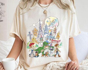 Watercolor Toy Story Disney Castle Shirt, Pixar Woody, Buzz, Jessie, Rex, Slinky Dog Shirt, WDW Disneyland Family Vacation 2026 Trip