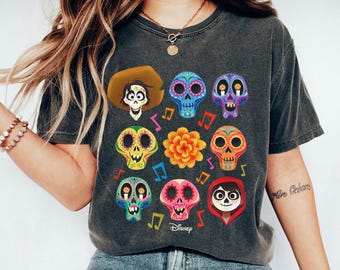 Coco Character Grid Sugar Skulls Shirt, Coco T-shirt, Family Vacation Matching Trip