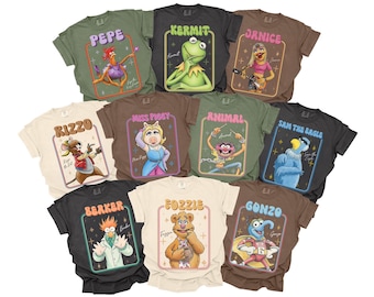 Vintage The Muppets Show Miss Piggy, Animal, Kermit, Beaker, Fozzie, Gonzo, Janice, Pepe the King, Rizzo the Rat, Sam the Eagle Shirts