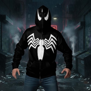 SPIDERMAN スパイダーマン／フルジップ 長袖フリース（ブラック）／刺繍 Spiderman Full Zip up Hoodie - Etsy