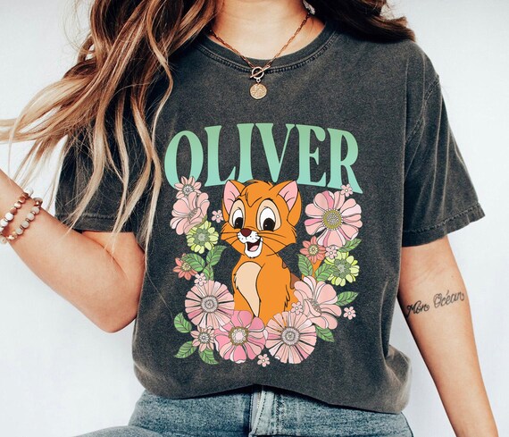 トップス 80s Oliver vintage sweat shirt Disney Oliver Floral Retro Shirt, Oliver and Company T-shirt