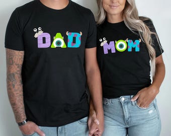 Custom Dad and Mom Birthday Shirts, Personalized Monsters, Inc. Tees, Mother’s Day Father’s Day, Disney Vacation, Family Matching Shirts