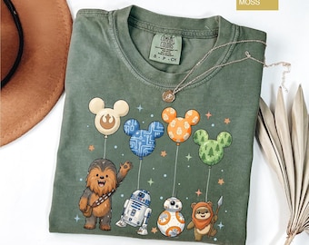 Star Wars Disney Mickey Balloons Tee, Star Wars Birthday Tee, Chewbacca R2D2 BB8 Ewok Tee, Star Wars Squad, Galaxy's Edge, Star Wars Gift