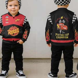 Vintage Lightning Mcqueen 95 Kids and Youth Baseball Jacket, Rust-Eze Cars Piston Cup Champion Racing Jacket, Radiator Springs