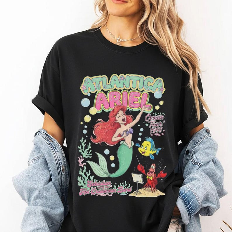 Vintage Atlantica Ariel Ocean Tour 1991 Shirt, Ariel and Sebastian T-shirt, The Little Mermaid Tee, Ariel Mermaid Shirt, Disney Ariel Shirt image 5
